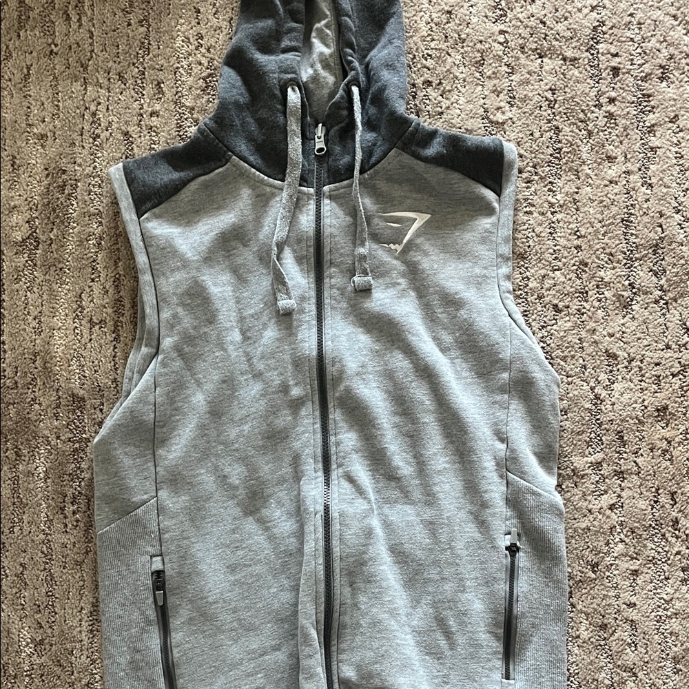 Gymshark Gray and Black Sleeveless Hoodie